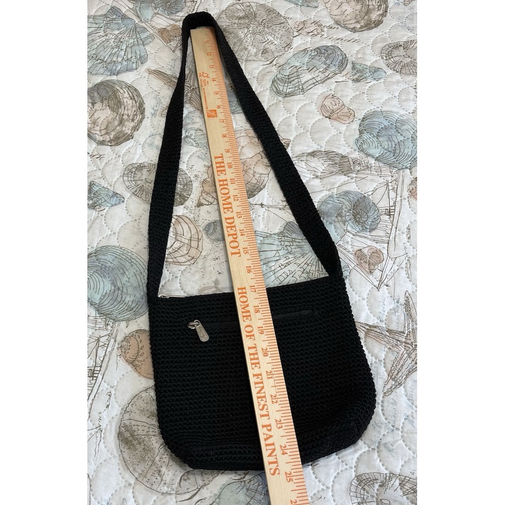 Vintage The Sak 1990's Woven Hand Crochet‎ Shoulder Bag Black Hobo Boho Zip 9x7 - Picture 13 of 13